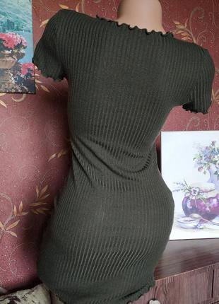 Сукня міні хакі облягаюча по фігурі в рубчик від shein7 фото