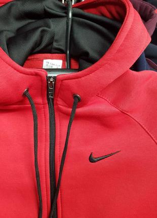 Толстовка худі nike на блискавці з начосом на флісі , кофта червона найк2 фото