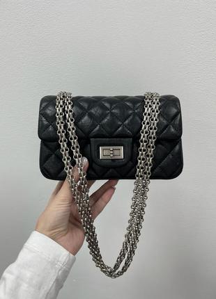 👜 chanel 2.55 reissue double flap leather bag black/silver