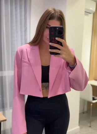 Трендовый розовый пиджак укороченый жакет блейзер зара