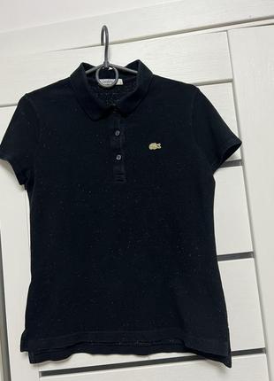 Подростковая футболка lacoste черная с блестками на девочку3 фото