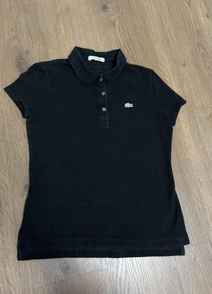 Подростковая футболка lacoste черная с блестками на девочку8 фото