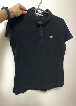 Подростковая футболка lacoste черная с блестками на девочку9 фото