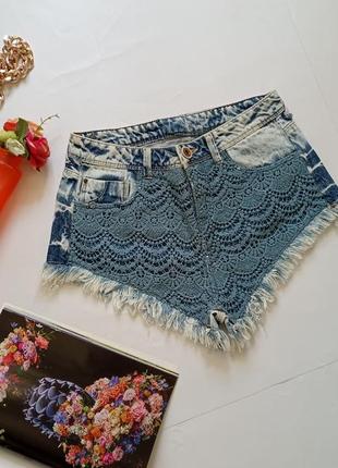 Жіночі джинсові шорти з гіпюром bershka 🗿5 фото