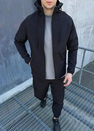Мужской костюм куртка + штаны на весну в черном цвете, стильный и удобный костюм на каждый день2 фото