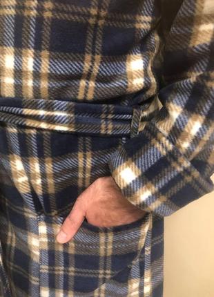 Мужской флисовый халат с капюшоном в клетку сине-коричневый теплый халат для мужчин из флиса4 фото