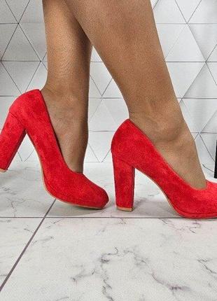 Туфлі жіночі замшеві червоного кольору на високому каблуці 34 35 36 37 38