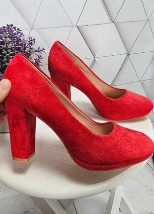 Туфли  женские замшевые красного цвета на высоком каблуке 34 35 36 37 384 фото