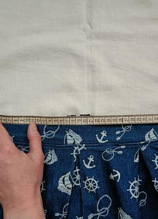 Женская джинсовая юбка миди с вытачками/морской принт.8 фото