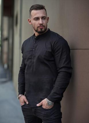 Мужская рубашка на весну в черном цвете premium качества, стильная и удобная рубашка на каждый день
