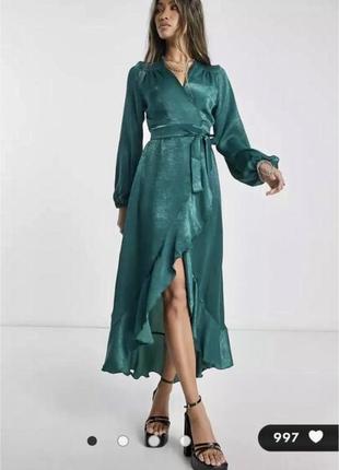 Смарагдова сукня з атласу1 фото