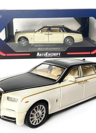 Машинка металева дитяча rolls-royce ролс ройс, білий з чорним, автоексперт, 1:24, світло, інерція, відкриваються двері, багажник,