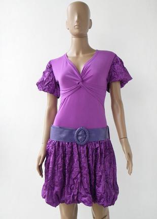 Оригинальное комбинированное платье фиолетового цвета, размер м