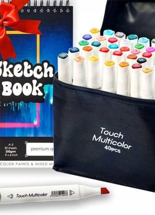 Профессиональный набор для рисования, маркеры двусторонние спиртовые touch multicolor 40 цветов + альбом а54 фото