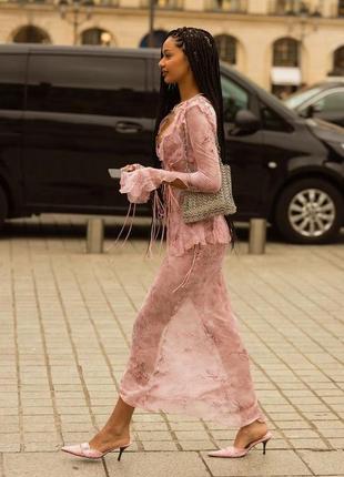 Сукня-сітка рожева максі, тренлова напівпрозора сукня з тайдай принтом від plt6 фото