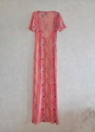 Сукня-сітка рожева максі, тренлова напівпрозора сукня з тайдай принтом від plt3 фото