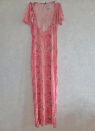 Сукня-сітка рожева максі, тренлова напівпрозора сукня з тайдай принтом від plt4 фото