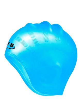 Шапочка для плавания sns силиконовая с ушами голубая