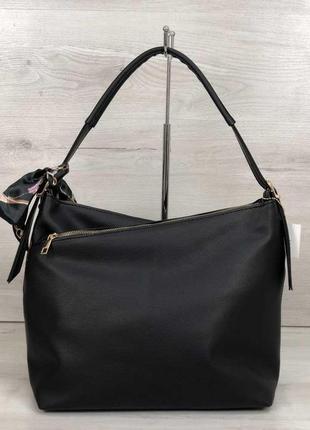 Женская сумка нея черного цвета со вставкой коричневый крокодил2 фото