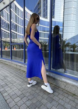 Синее електрик женское летнее платье миди женская повседневное длинное платье с пуговицами прогулочное платье миди2 фото