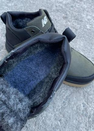 Мужские зимние кроссовки new balance кожаные хаки ботинки из натуральной утепленные мехом нью баланс6 фото