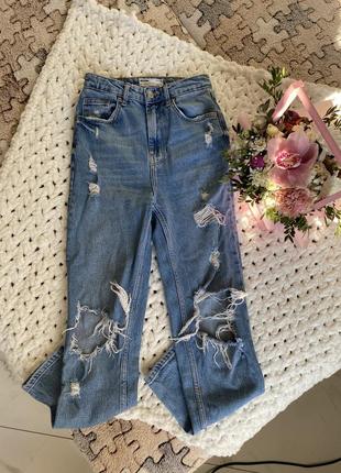 Джинси мом / мом джинси бершка / джинси жіночі рвані голубі / джинси mom1 фото