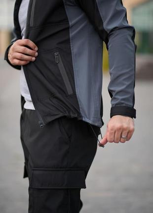 Легкая весенняя мужская куртка, серо-черная softshell демисезон, премиум качество8 фото