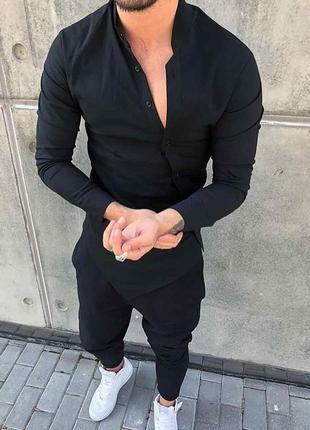 Мужская рубашка удлиненная черная турция5 фото