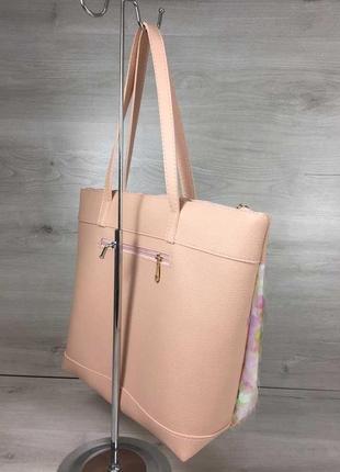 Женская сумка лейла пудрового цвета с пайетками в виде шариков2 фото