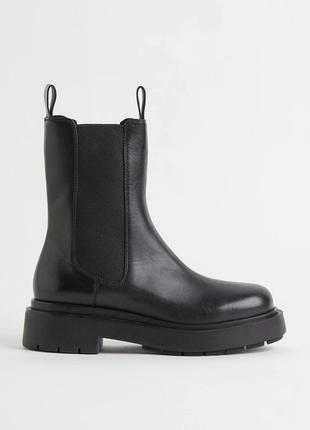 Черные демисезонные ботильоны h&amp;m ботинки ботинки chunky leather boots2 фото