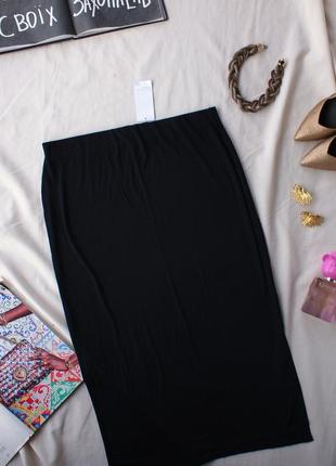 Базовая трикотажная черная юбка миди1 фото