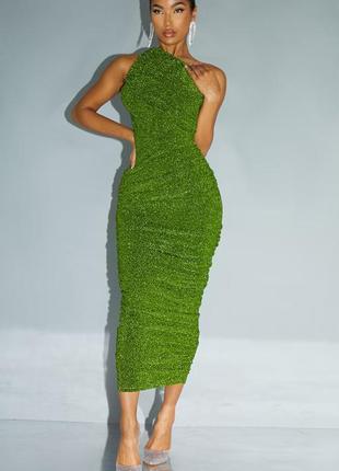 Розпродаж сукня prettylittlething міді сяюча  asos з глітером10 фото