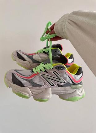 Нью беленс кроссовки new balance 9060 «slight grey / acid green»3 фото