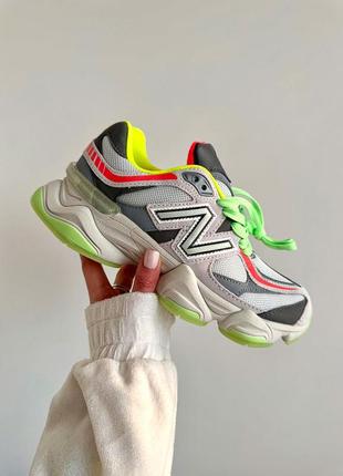 Крутые женские и мужские кроссовки new balance 9060 light grey acid green premium серые с салатовым светятся в темноте