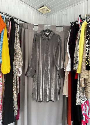 Стильное платье рубашка с металлическим эффектом от h&amp;m👌7 фото