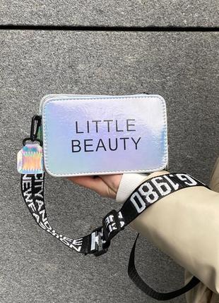 Жіноча дитяча голографічна сумка крос-боді через плече little beauty сіра срібна