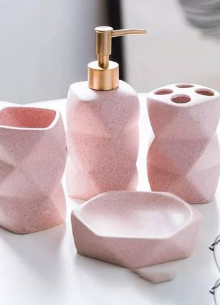 Набір аксесуарів для ванної кімнати з кераміки bathlux, 4 предмети рожевий