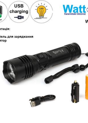 Мощный аккумуляторный универсальный фонарь 3000 лм watton wt-600 фонарик led с usb зарядкой и сьемной батареей3 фото