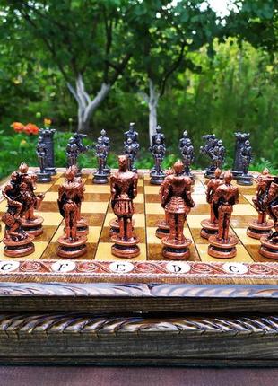 Эксклюзивные шахматы из металла "рыцари" + резная доска. фигуры металлические6 фото
