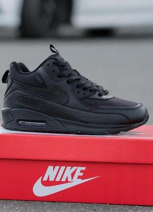 Кросівки чоловічі зимові nike air max 90 ltr чорна шкіра + хутро