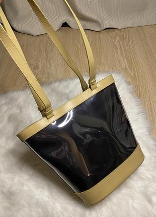 Супер модная сумка 👜 с пластиковым покрытием (прозрачным) черная\бежевая нюд на плечо трендовая сумочка