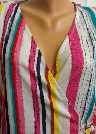 Нова райдужна блуза в смужку на запах рукав волан розміру m influence2 фото