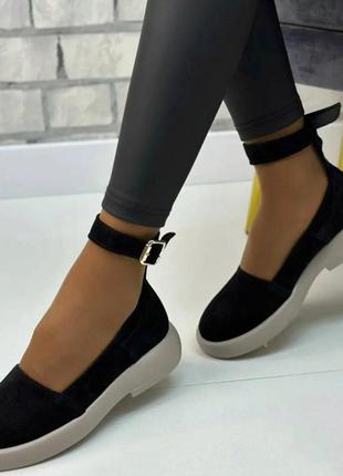 Женские туфли с пряжкой  материал замш цвет черный размер 40 (26 см) (55500)