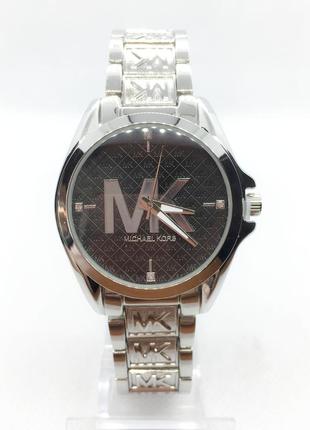 Часы женские наручные в стиле mісhаеl коrs (майкл корс), серебро с черным циферблатом ( код: ibw379sb )