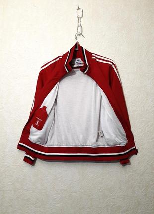 Adidas спортивна куртка червона три смуги білі на підкладці, жіноча не трикотаж м 46 48 кофта3 фото
