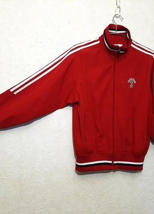 Adidas спортивная куртка красная три полосы белые на подкладке женская не трикотаж м 46 48 кофта2 фото