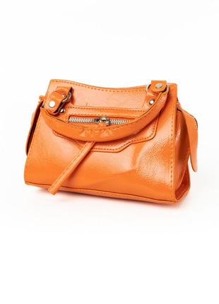 Сумка женская лаковая, вместительная стильная сумочка на молнии, оранжевый2 фото