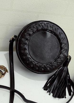 Круглая женская сумка клатч черный
