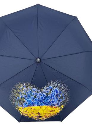 Жіноча напівавтоматична парасоля на 9 спиць антивітер від toprain з патріотичною символікою, темно-синій, 05370-11 фото