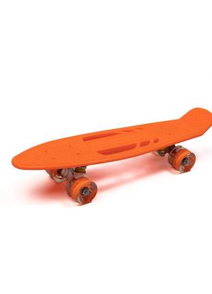 Скейт детский пенни борд, скейтборд для детей со светящимися колесами profi ms0459-1 оранжевый3 фото